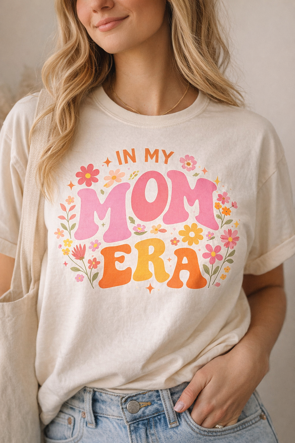 In My Mom Era Floral Graphic Tee – Boho Retro Mama Shirt | Comfort Colors Style