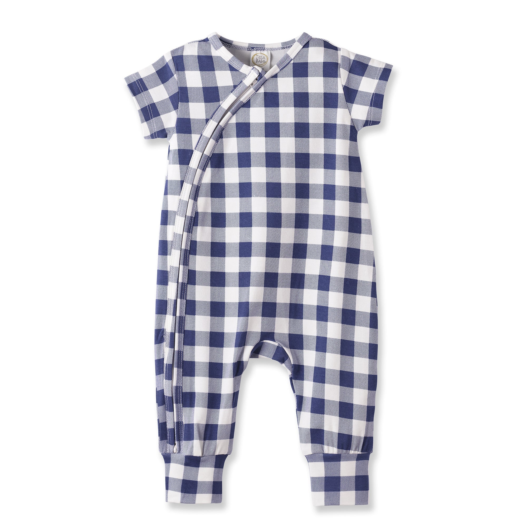 Picnic Plaid Bamboo Baby Zipper Romper w/Convertible Cuffs