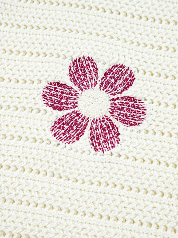 Cotton Eyelet Boho Floral Knit Sweater