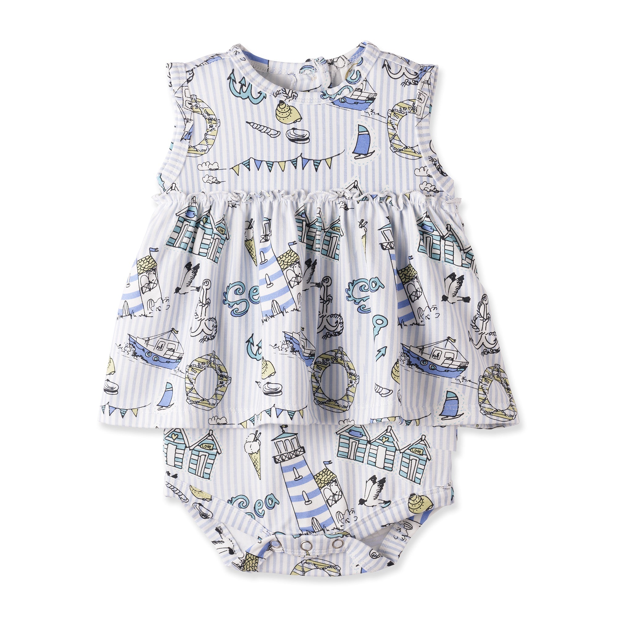 Seashore Skirted Bodysuit – Bamboo Baby Girl One-Piece