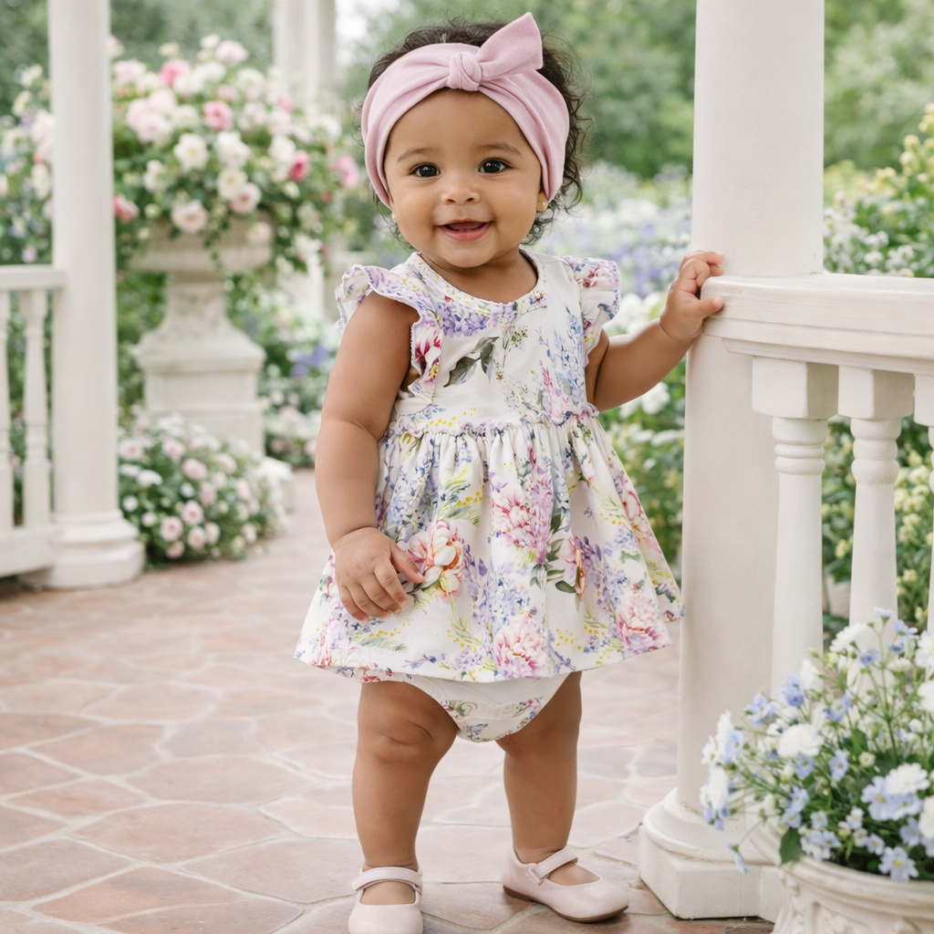 Dream Blossom Bamboo Baby Skirted Bodysuit-Watercolor Floral