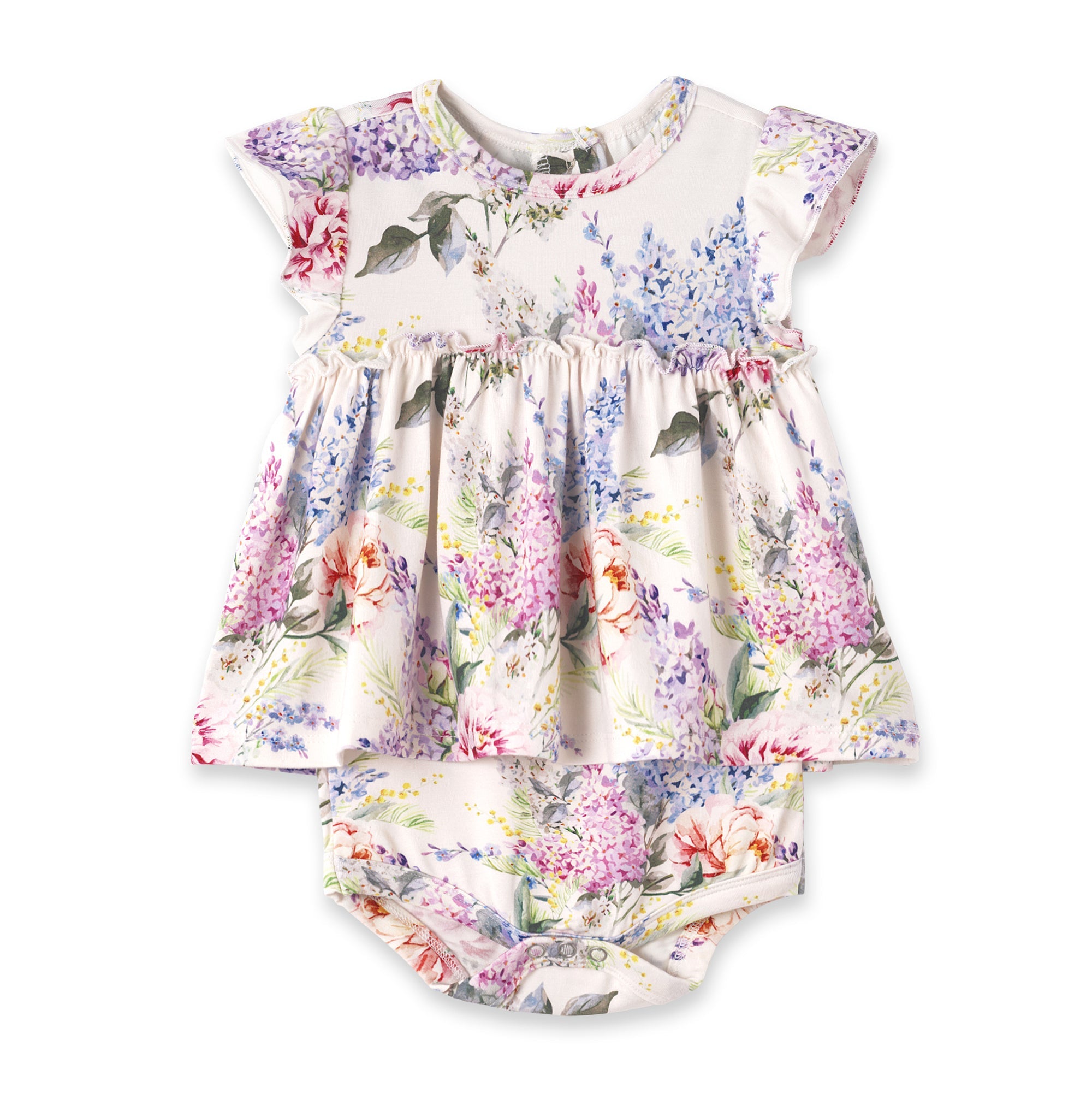 Dream Blossom Bamboo Baby Skirted Bodysuit-Watercolor Floral
