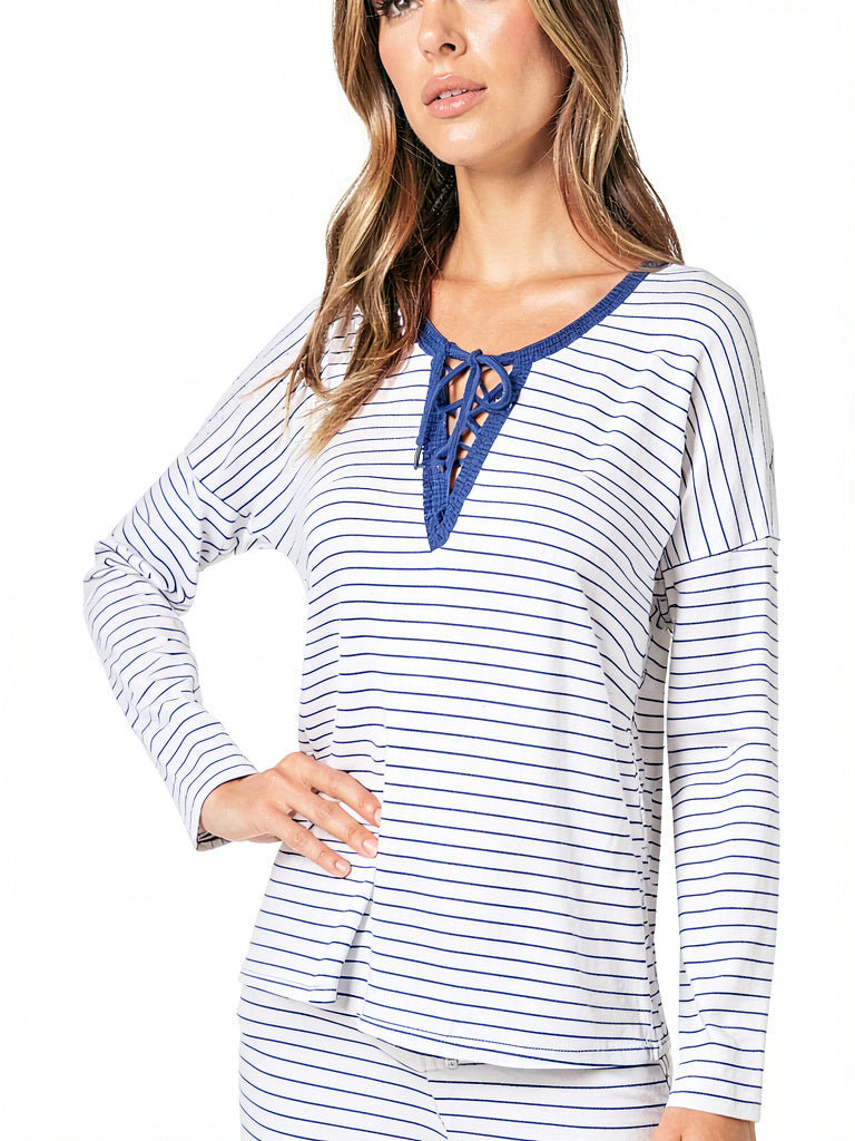 Alfani Printed Lace-Up Pajama Top, Size 3X