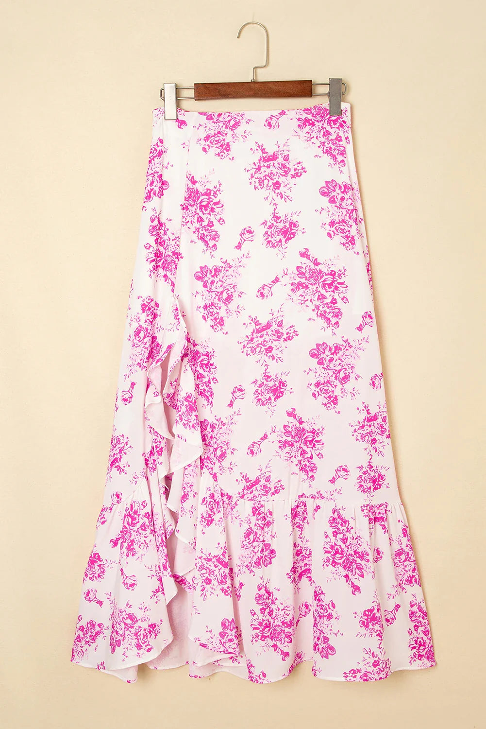 Floral Boho High Waist Ruffle Split Maxi Skirt