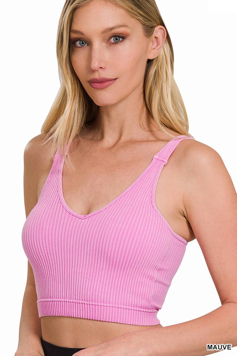 ",,....Premium Washed Rib Seamless Bralette w\ Removable B