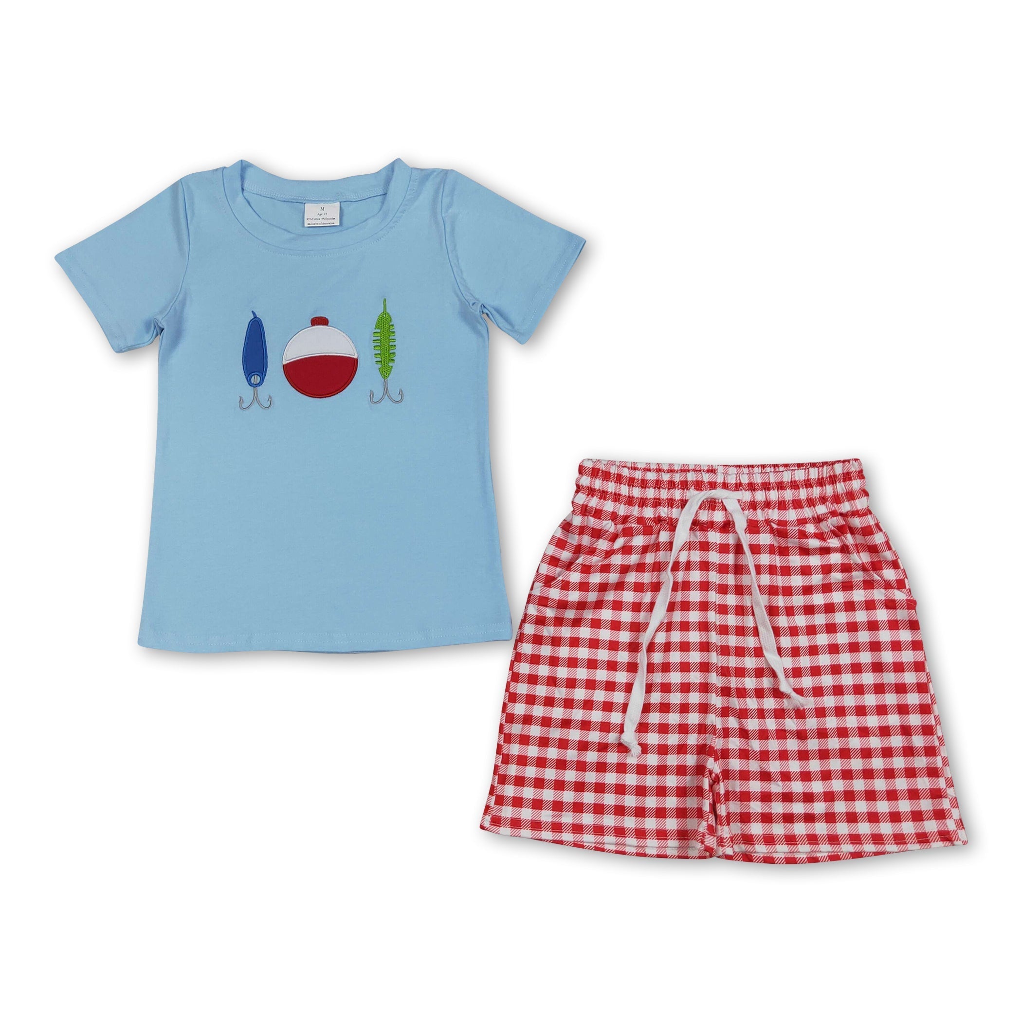 Short sleeves fishing lure embroidery kids boys outfits