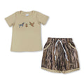 Dog deer duck embroidery top camo shorts boys outfits