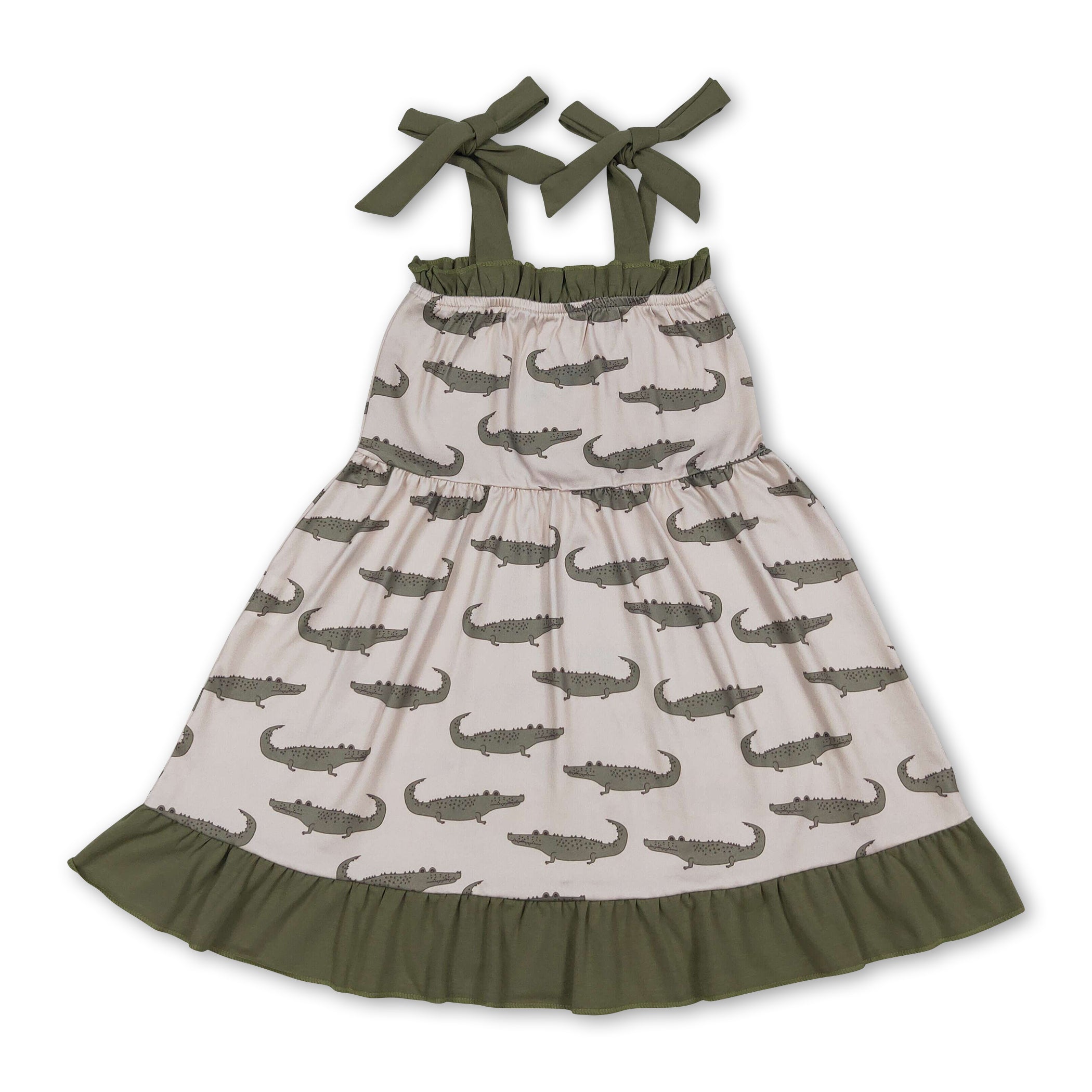 Straps crocodile ruffle girls summer dresses