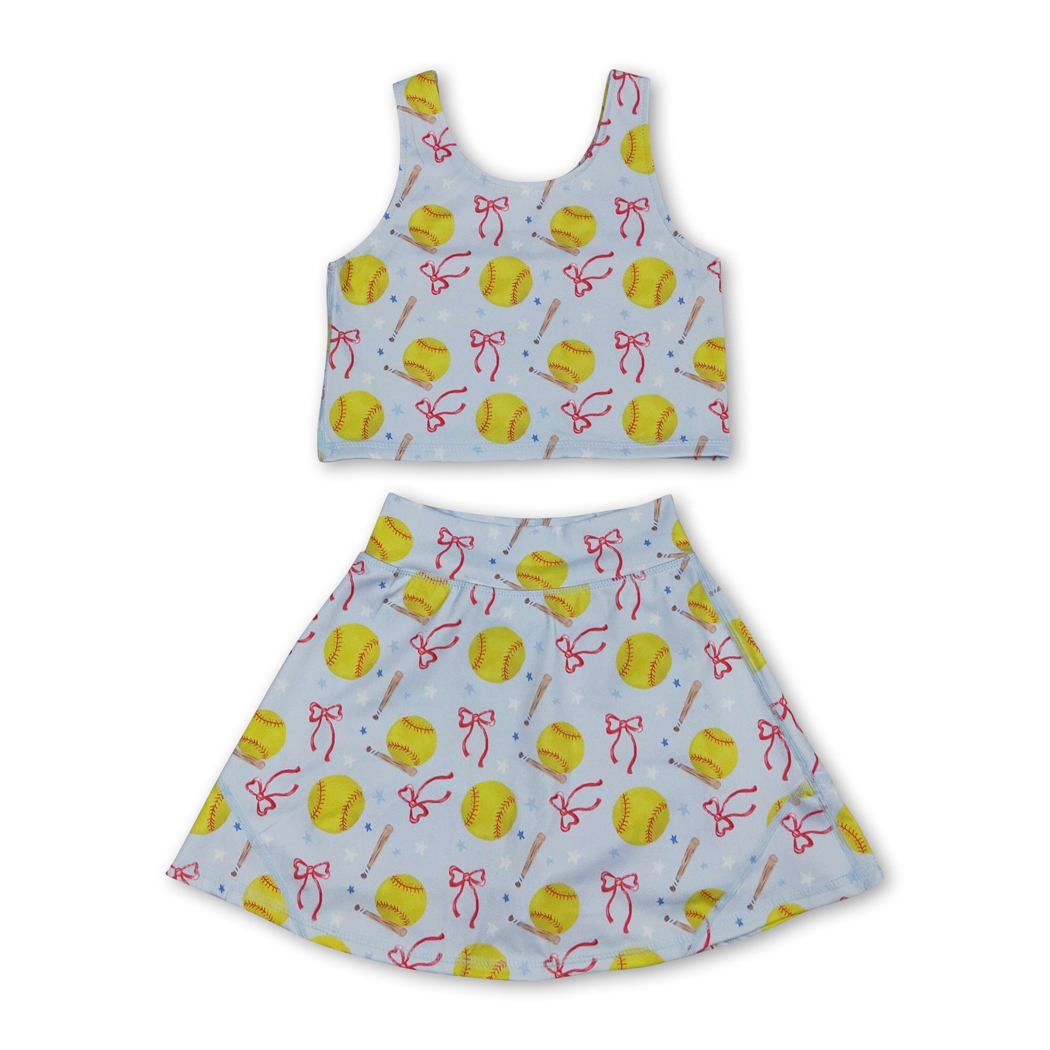 Sleeveless softball bow kids girls summer activewear set