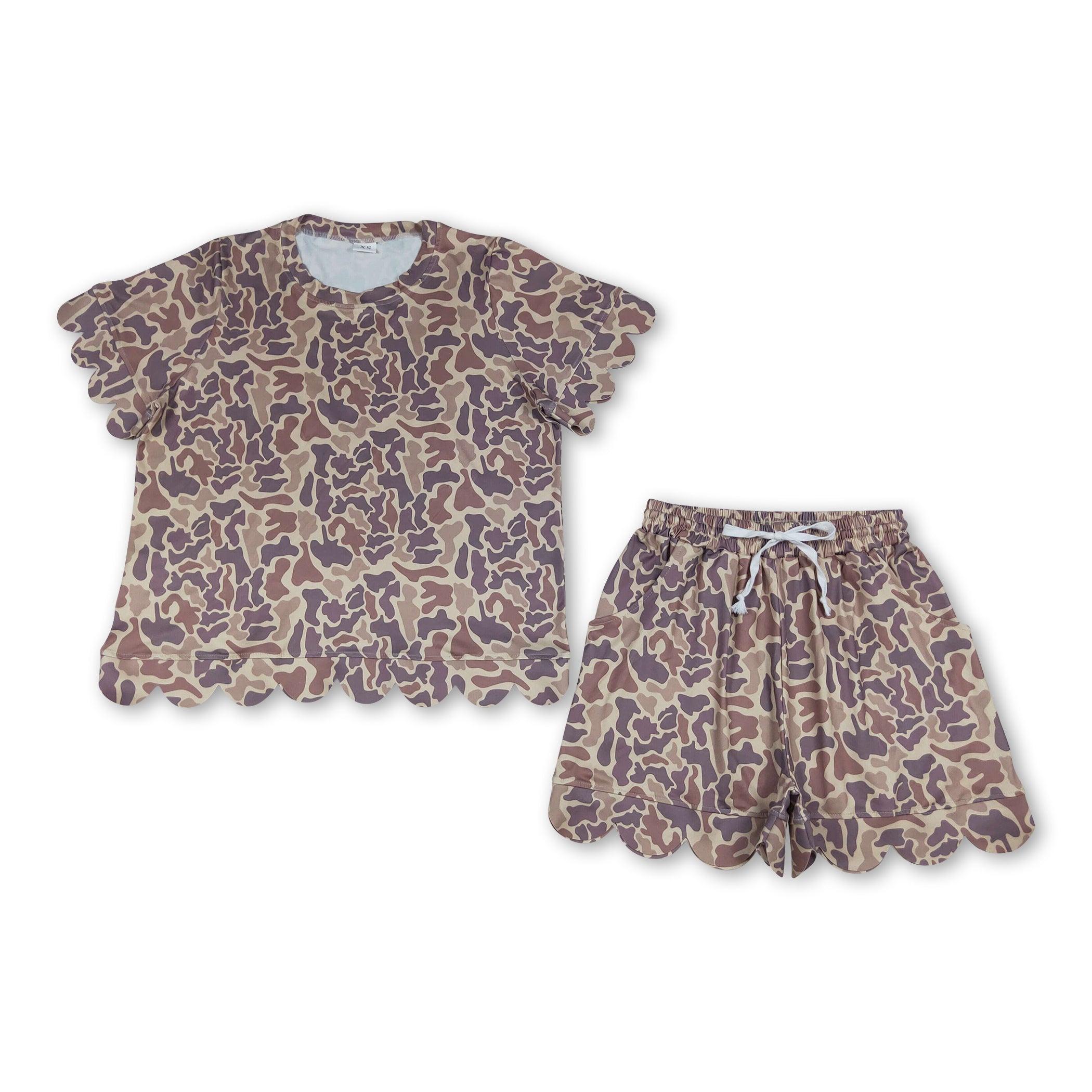 Khaki camo scallop top shorts adult women summer outfits