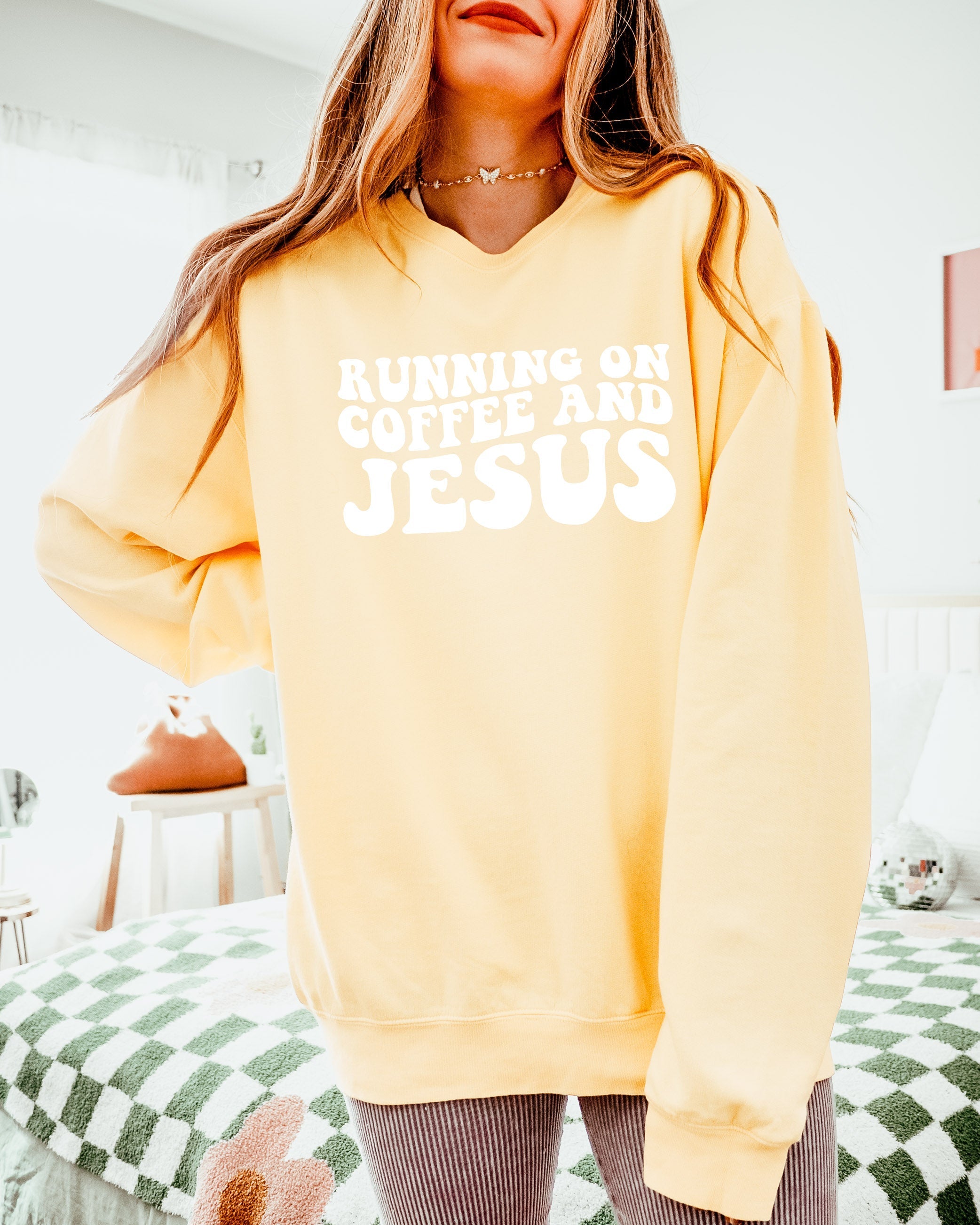 Running On Coffee & Jesus Christian Garment Dyed Comfort Colors Sweatshirt