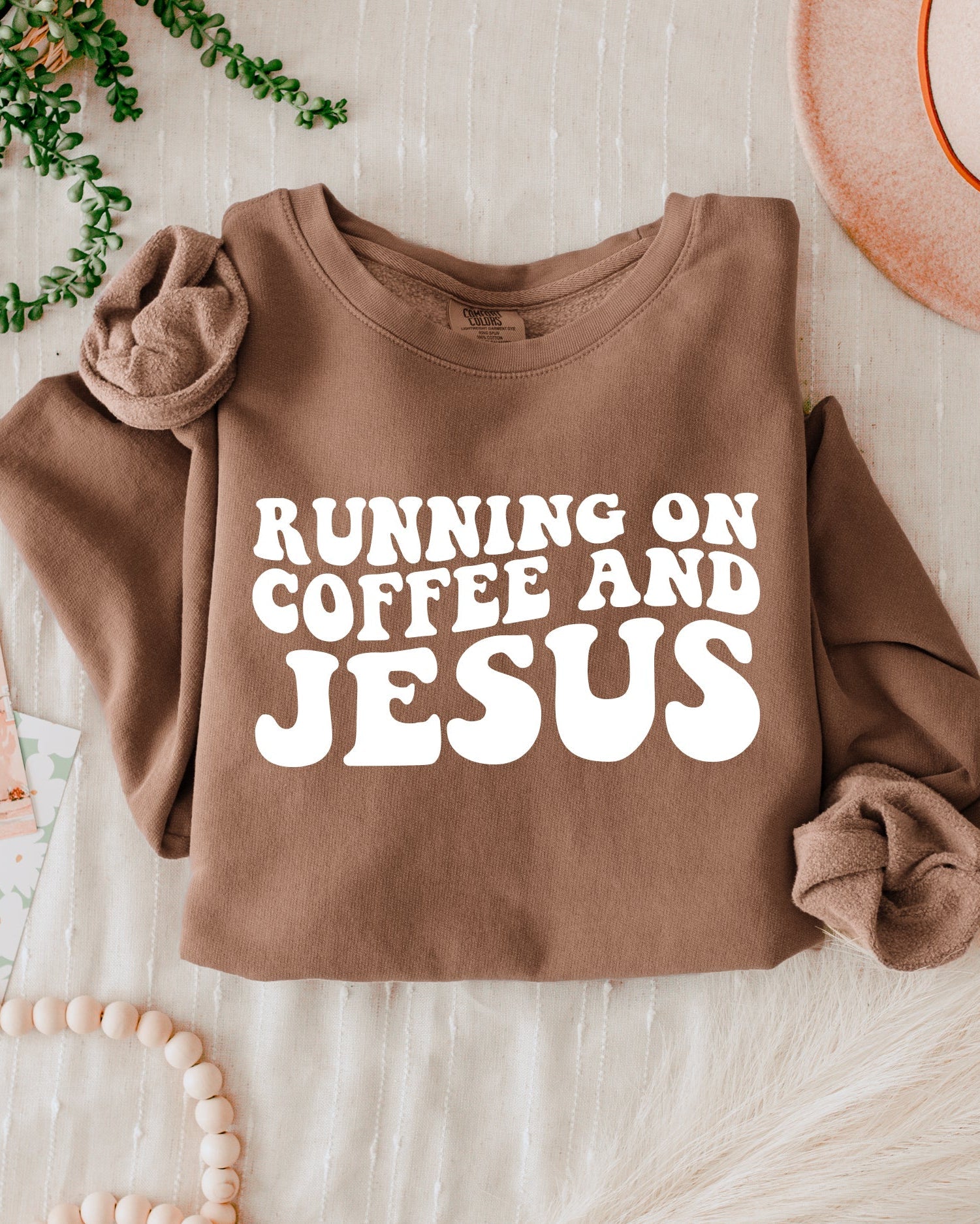 Running On Coffee & Jesus Christian Garment Dyed Comfort Colors Sweatshirt