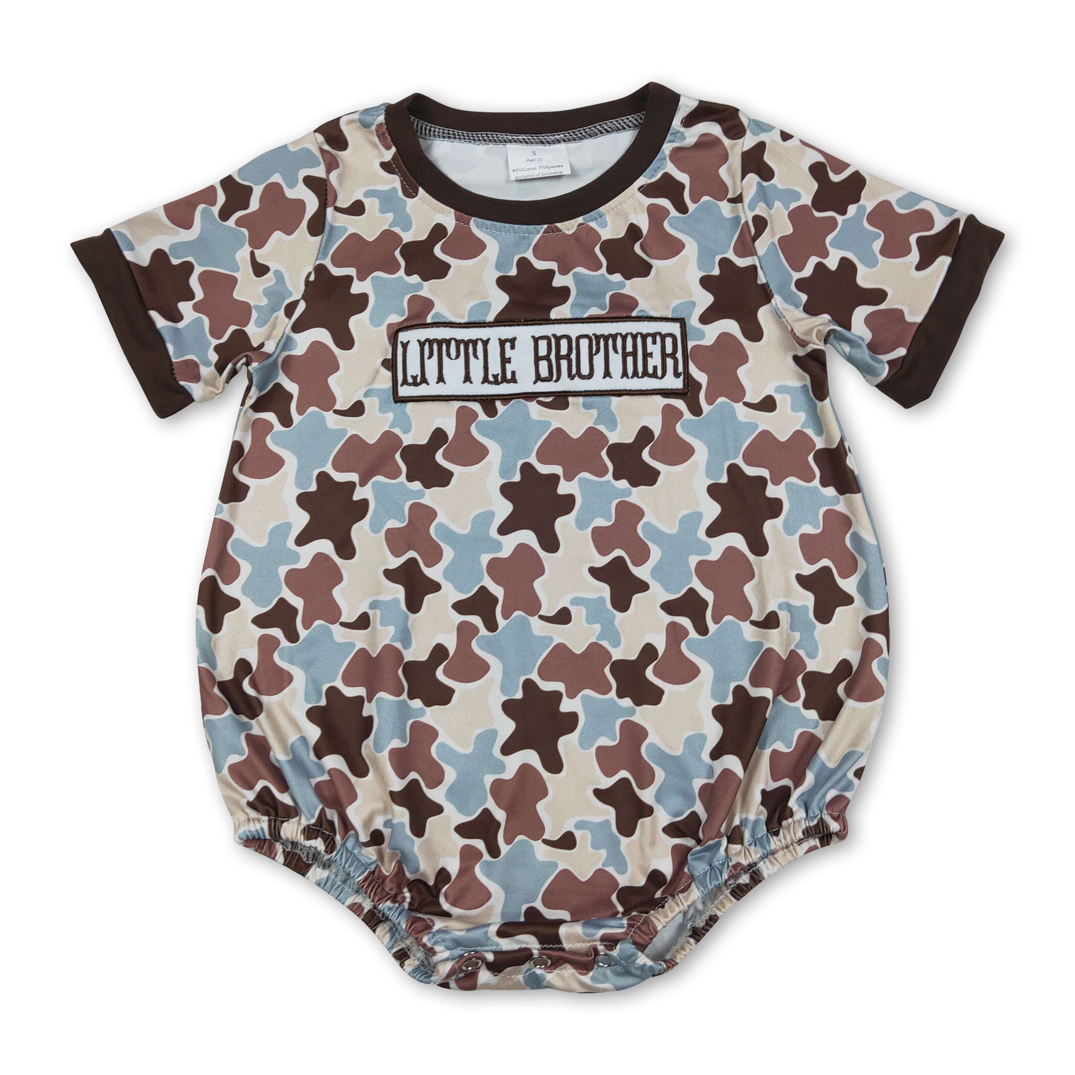 Little brother embroidery camo baby boy romper
