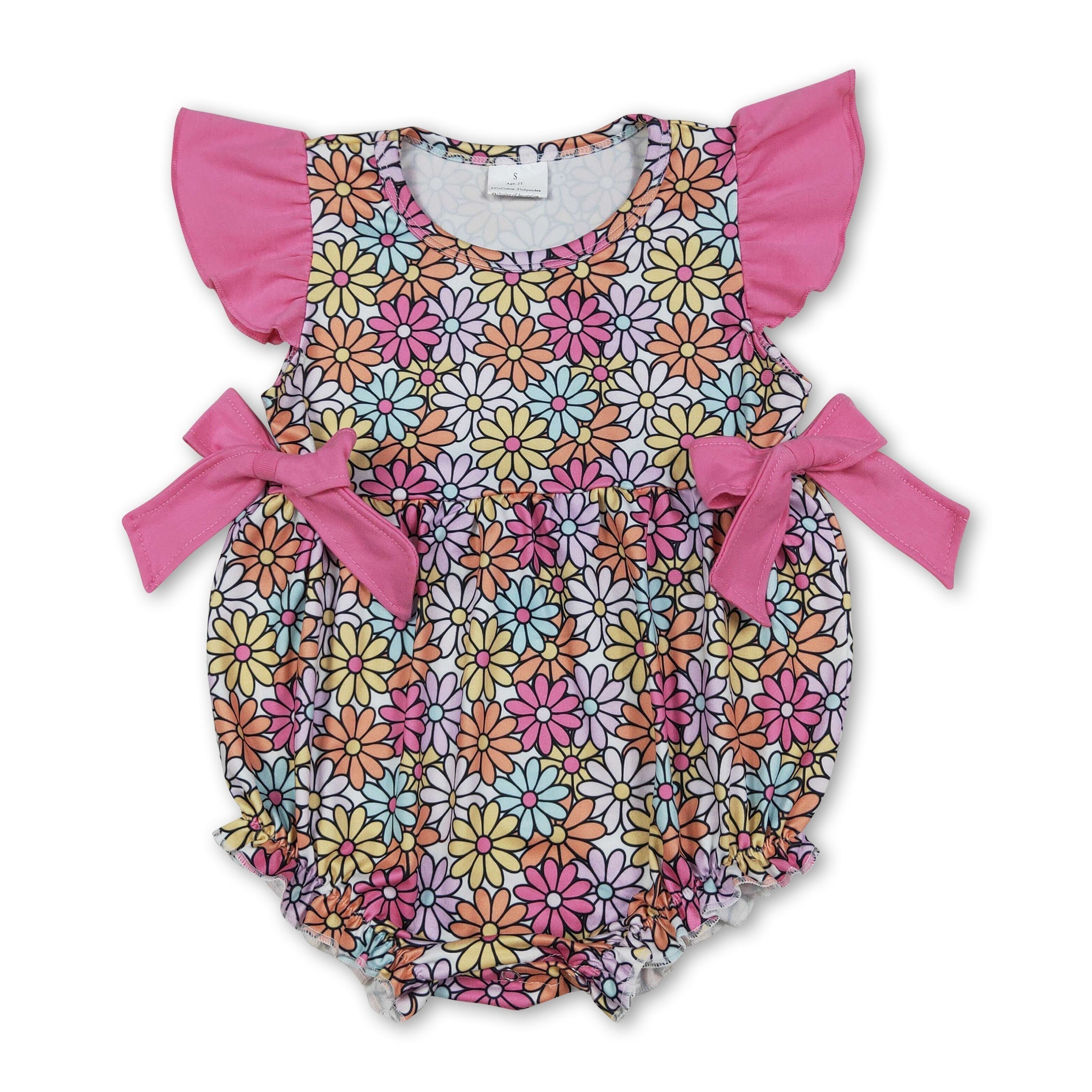 Flutter sleeves floral bow baby girls summer romper
