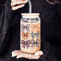 Fall Bows 20oz Glass Tumbler With Bamboo Lid, Straws And Straw Cleaner