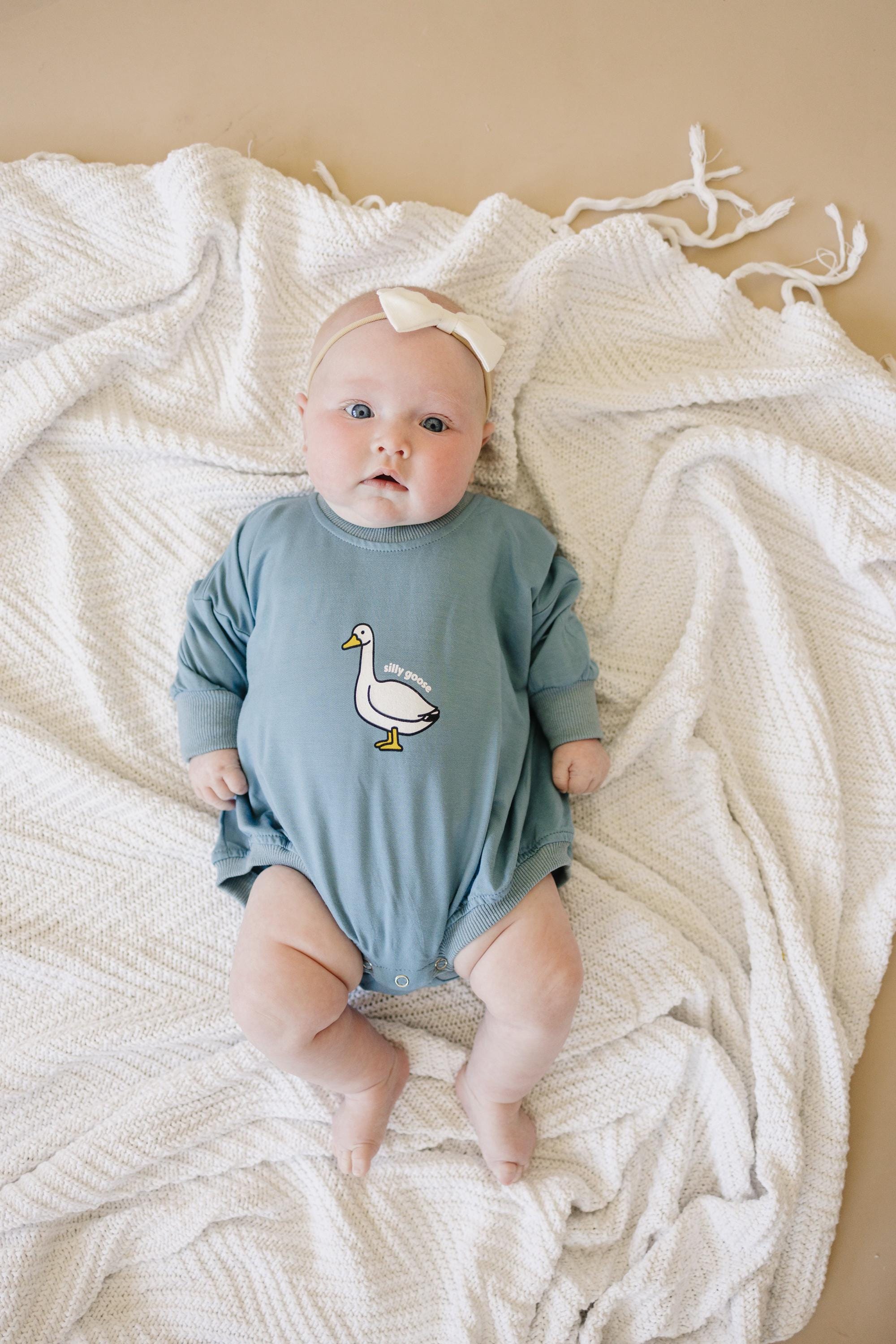 Silly Goose Bamboo Baby Romper - Teal or Blue - Infant Baby Toddler