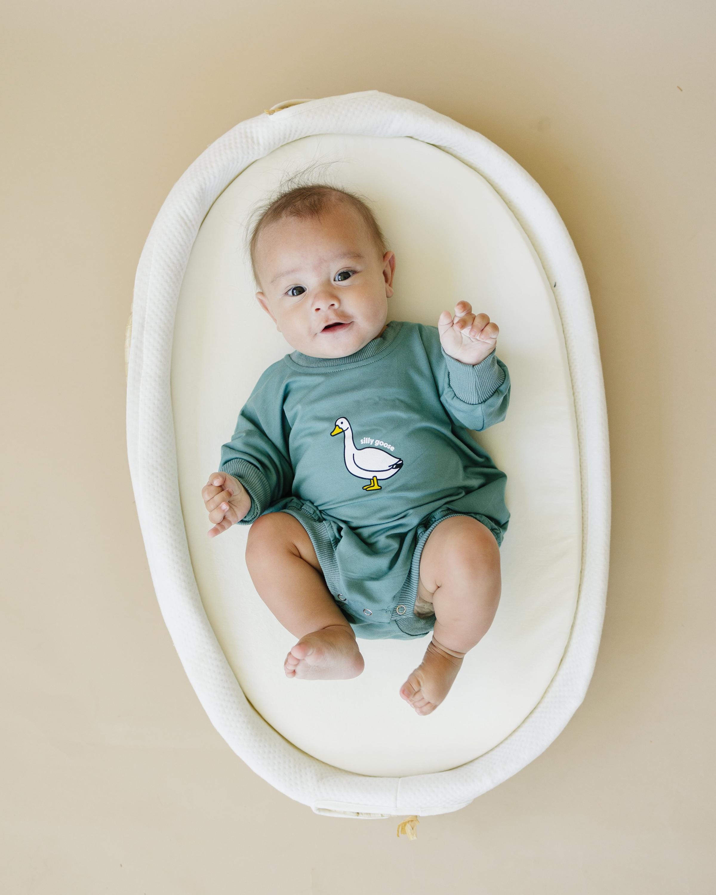 Silly Goose Bamboo Baby Romper - Teal or Blue - Infant Baby Toddler