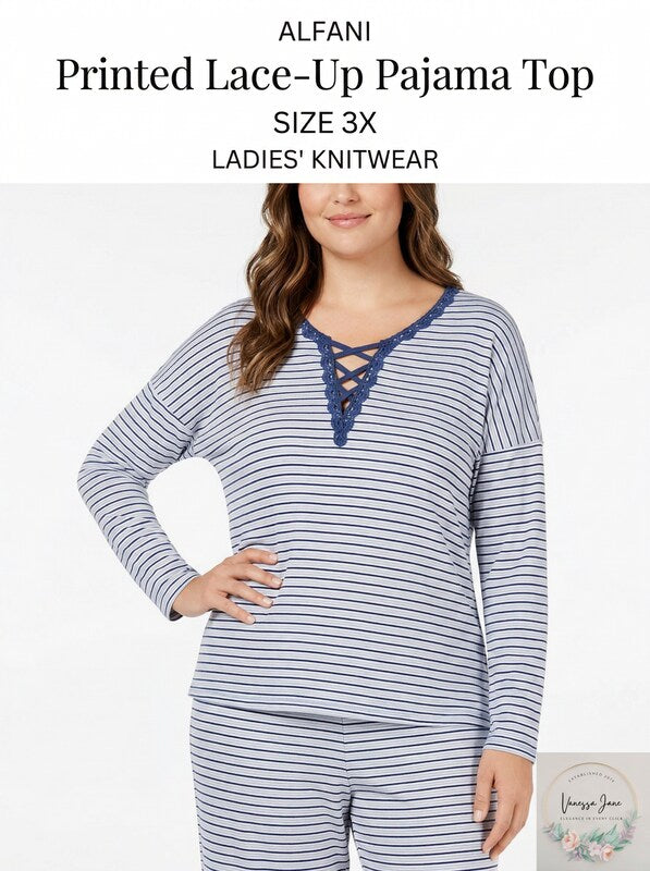Alfani Printed Lace-Up Pajama Top, Size 3X